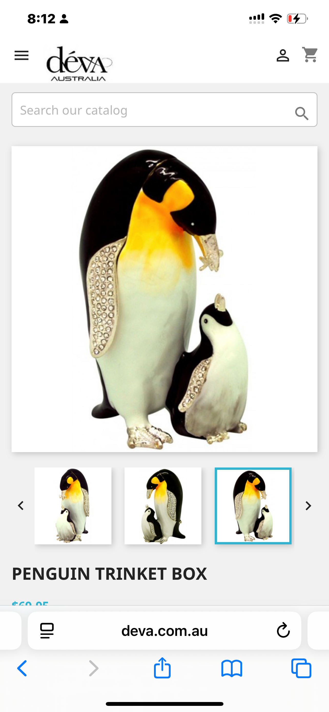 Penguin Trinket Box 18 K gold or silver plated trims