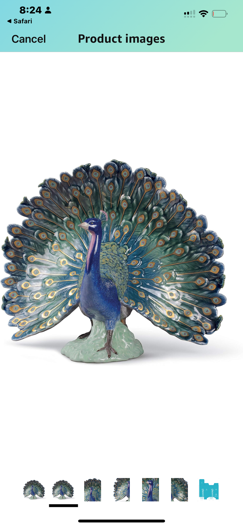 Lladró Peacock Figurine. Porcelain Peacock Figure