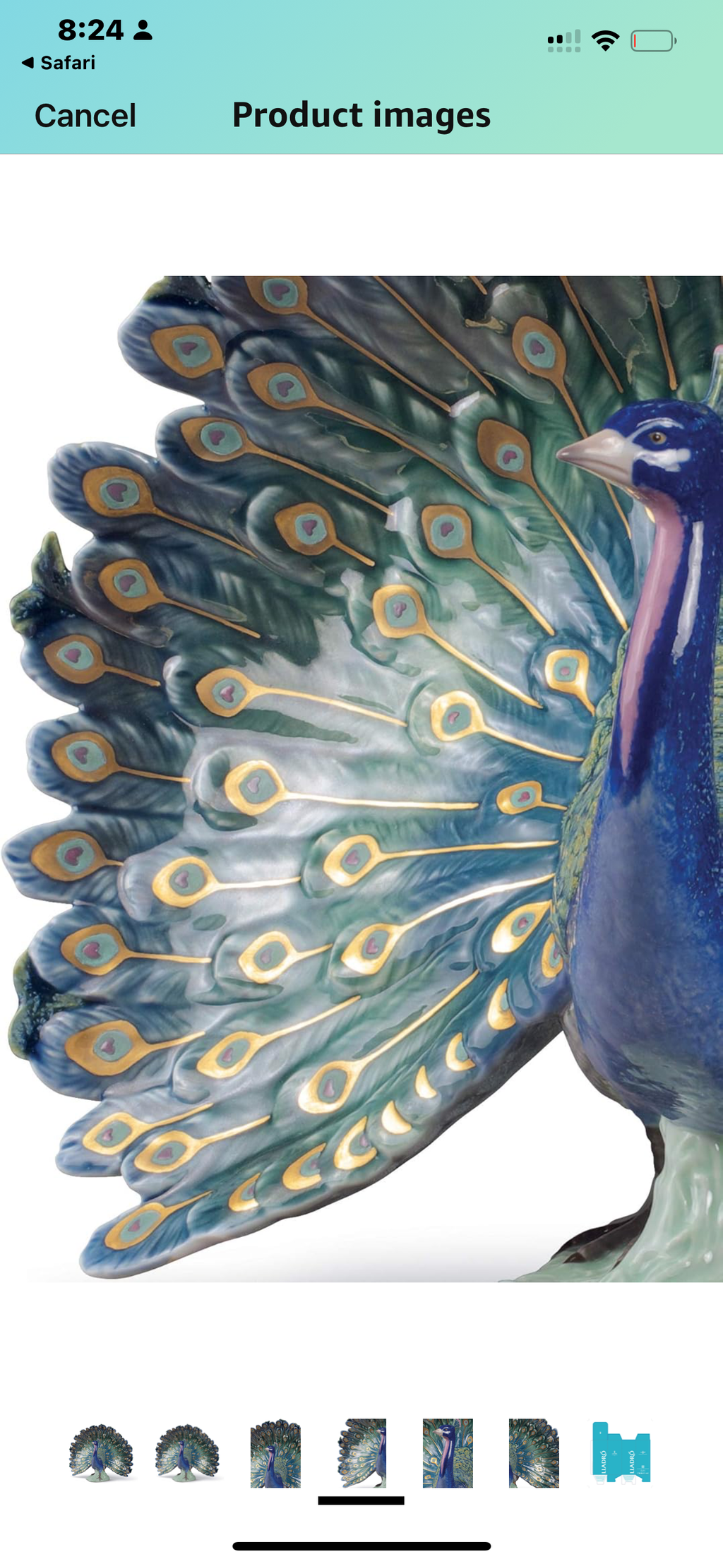 Lladró Peacock Figurine. Porcelain Peacock Figure