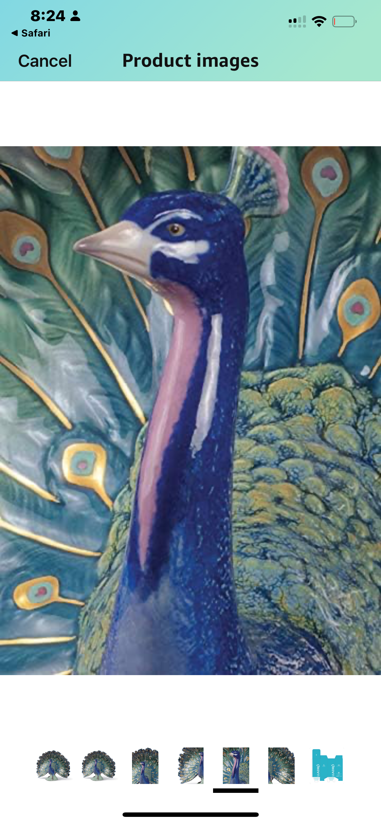 Lladró Peacock Figurine. Porcelain Peacock Figure