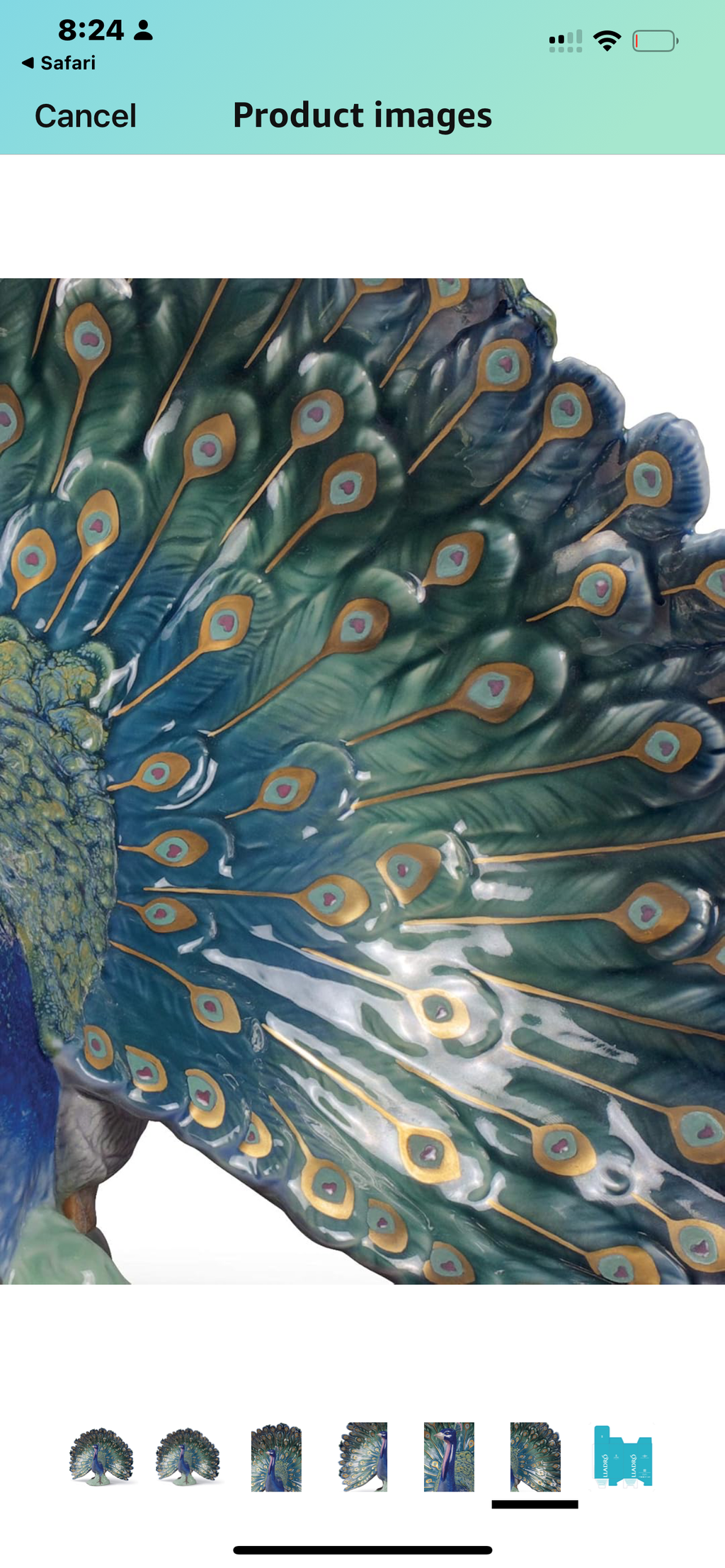 Lladró Peacock Figurine. Porcelain Peacock Figure