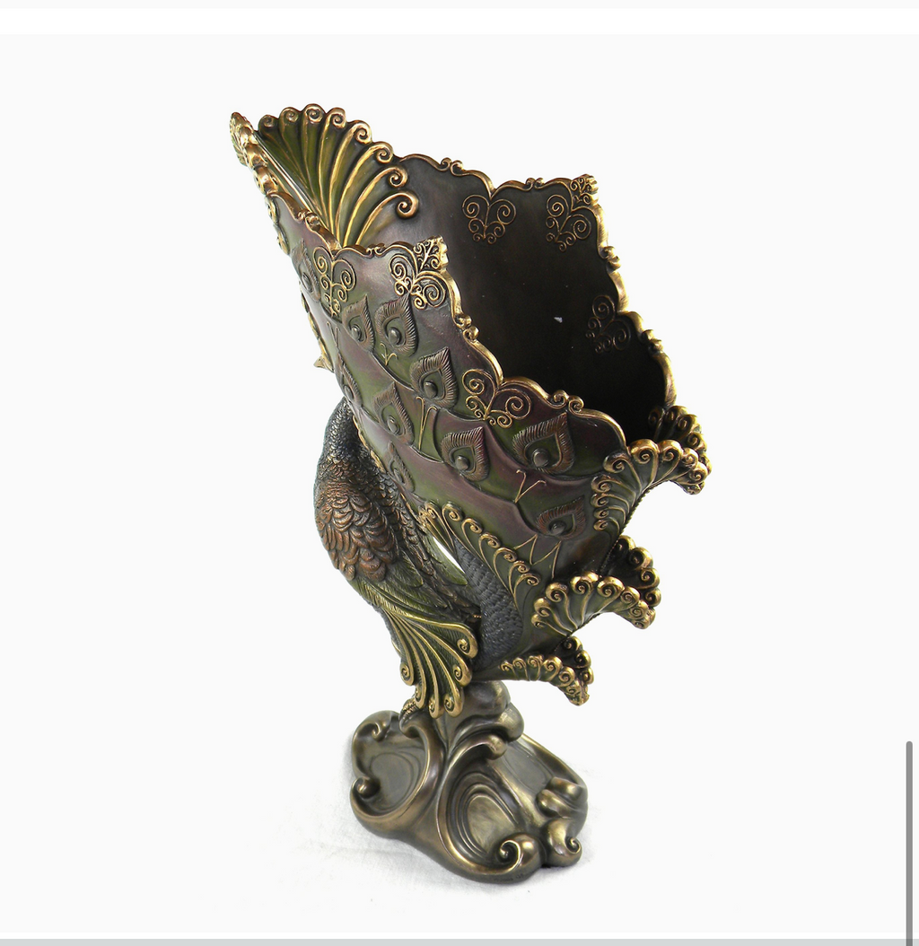 Bronze Finish Peacock 11.5 Inch Decorative Tissue Holder