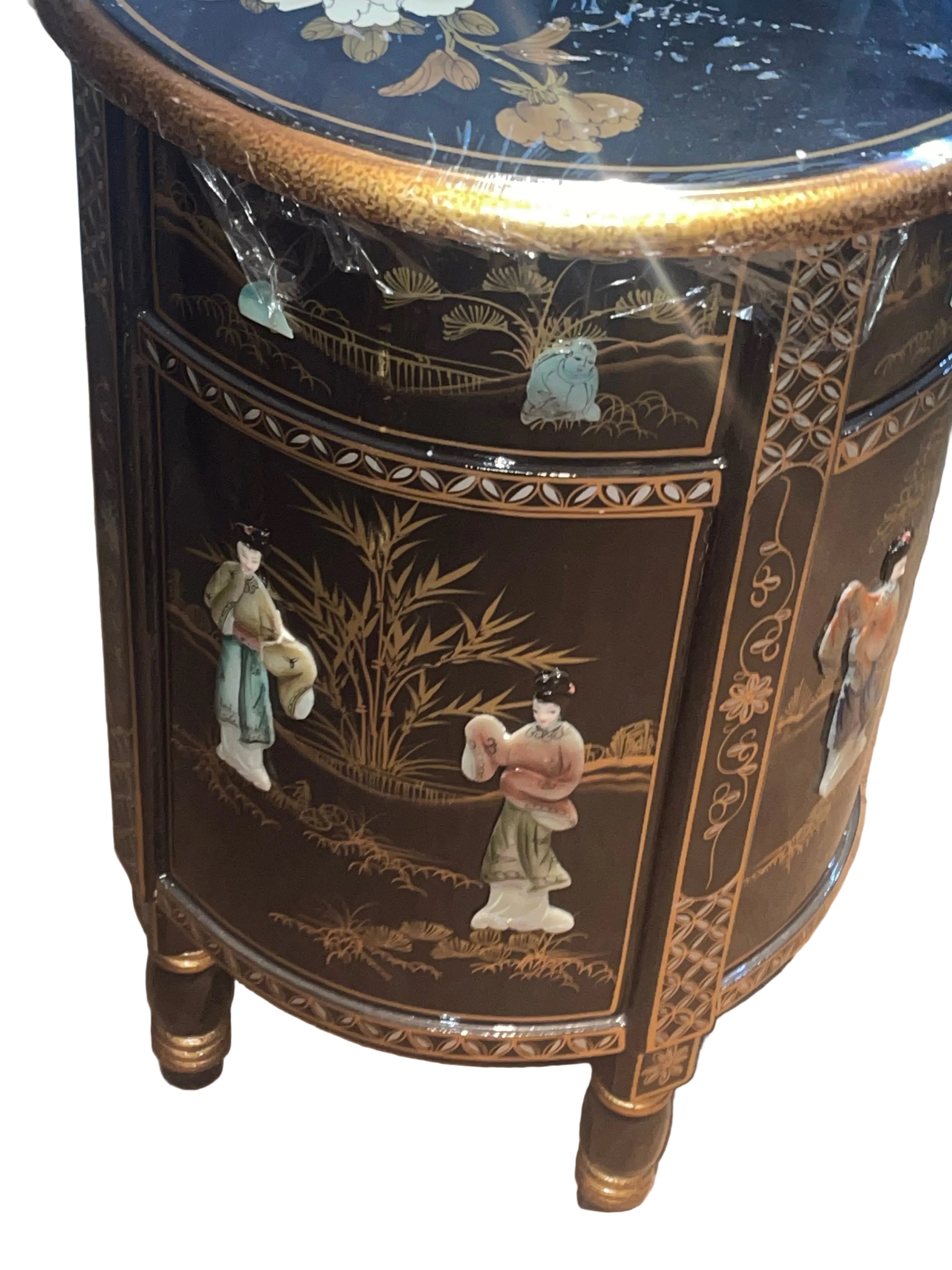 Oriental Round Table With Mother Of Pearls 3D Art Women figures