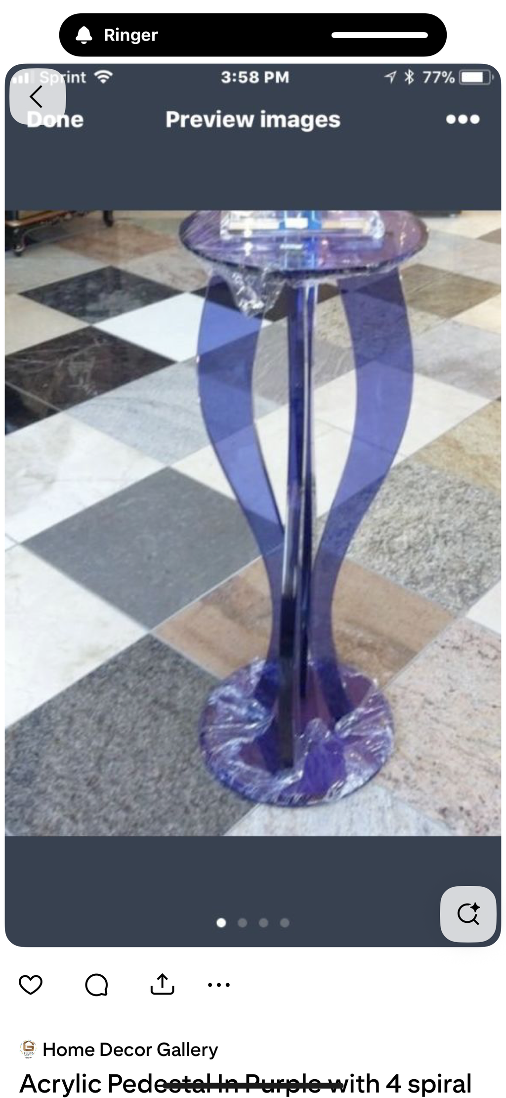 Acrylic Pedestal Stand By Shlomi Haziza 36"Hx12"Lx16"W