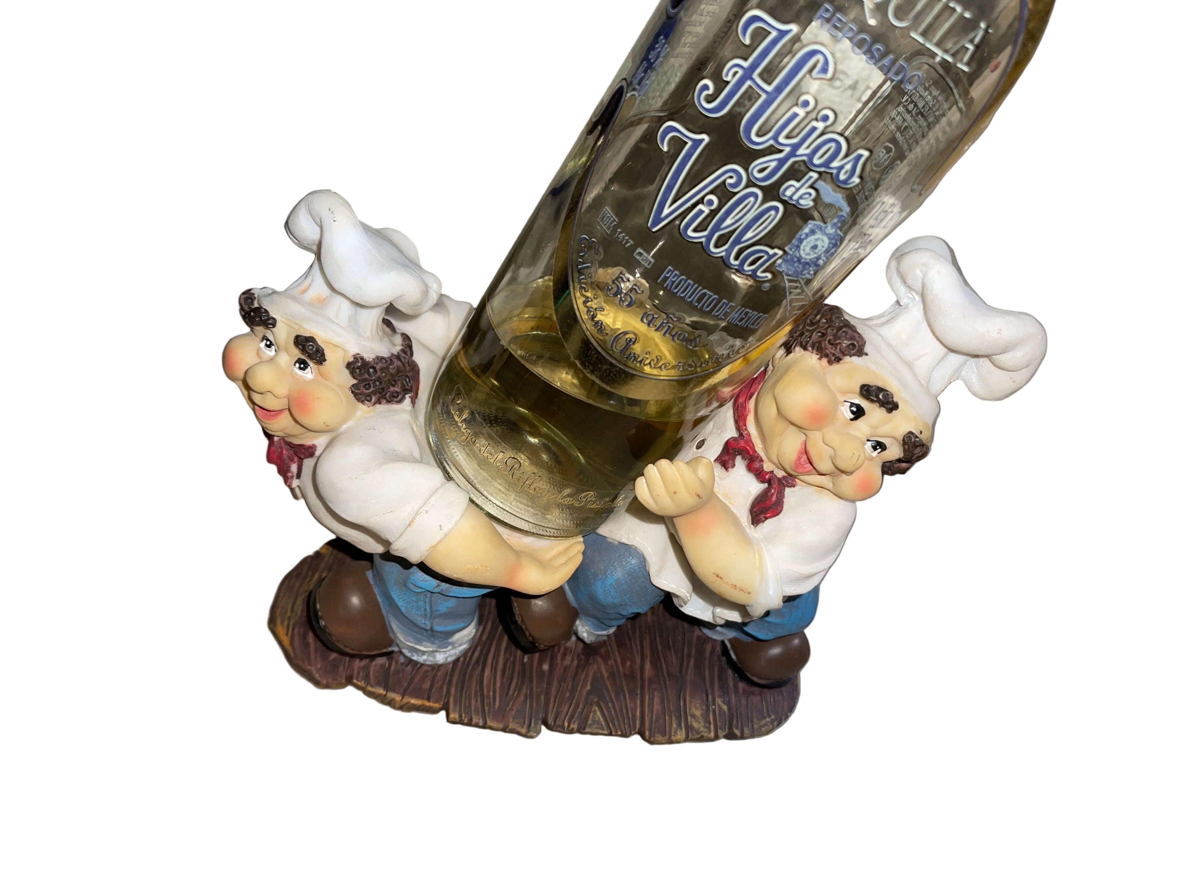 Blue Chef Vine Bottle Holder Decorative figurines on a striped surface